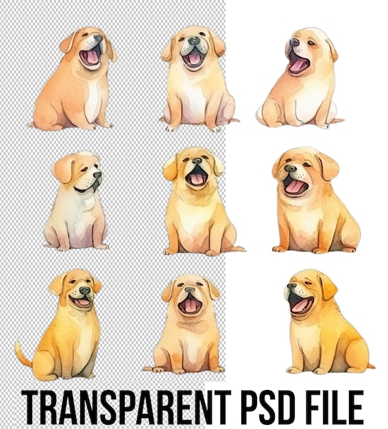 PSD psd набор акварельных прерийных собак с различными выражениями и эмоциями прозрачный фон