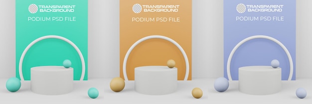 PSD-set van realistische podiumproductfase voor productpresentatie 3D-rendering