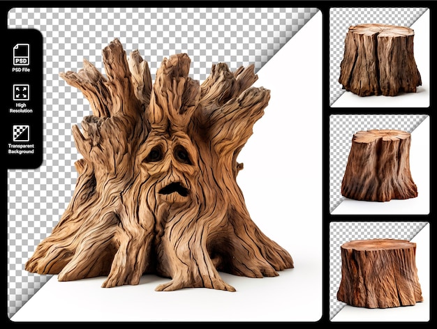 Psd set of willow tree stump isolated on transparent background