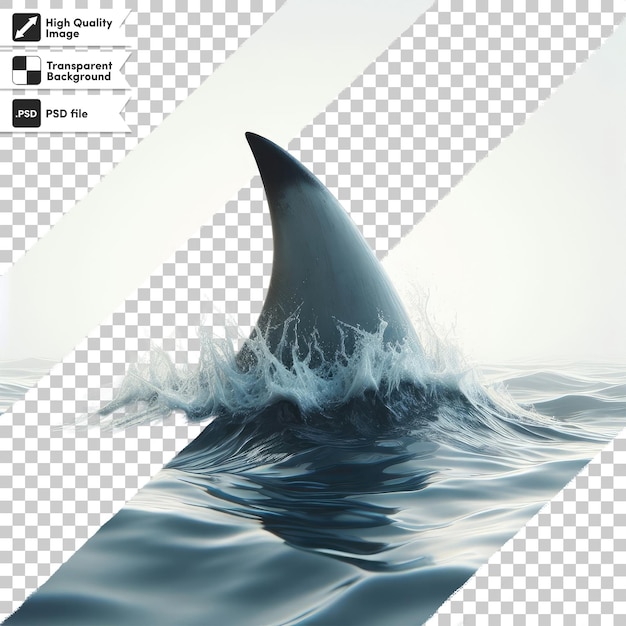 Psd shark fin in water on transparent background with editable mask layer