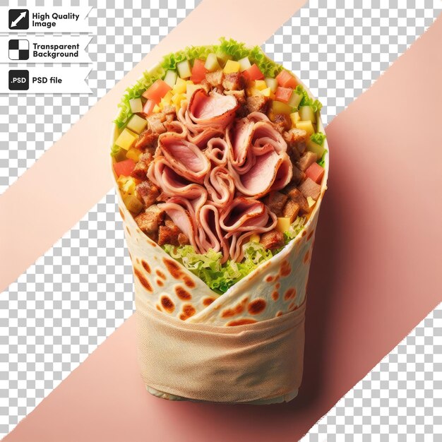 PSD un rotolo di shawarma psd in lavash con carne e verdure alla griglia su sfondo trasparente