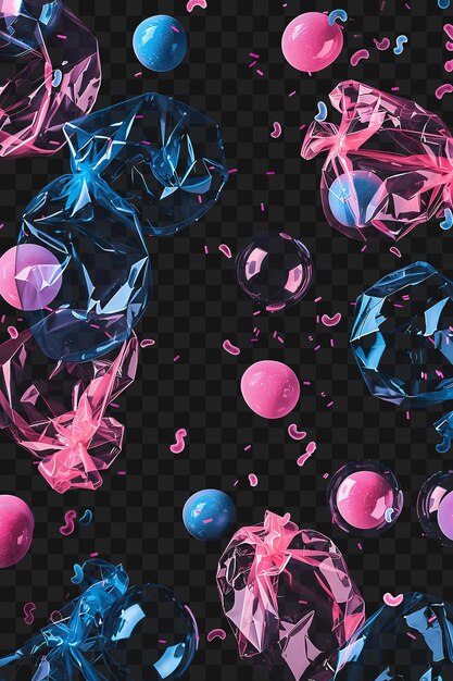 PSD psd of shimmering bubble gum balls scattered in a playful collage b y2k glow neon outline design