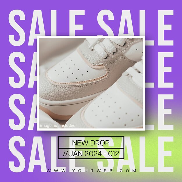 Psd venda di scarpe su sfondo gradiente modello di post instagram