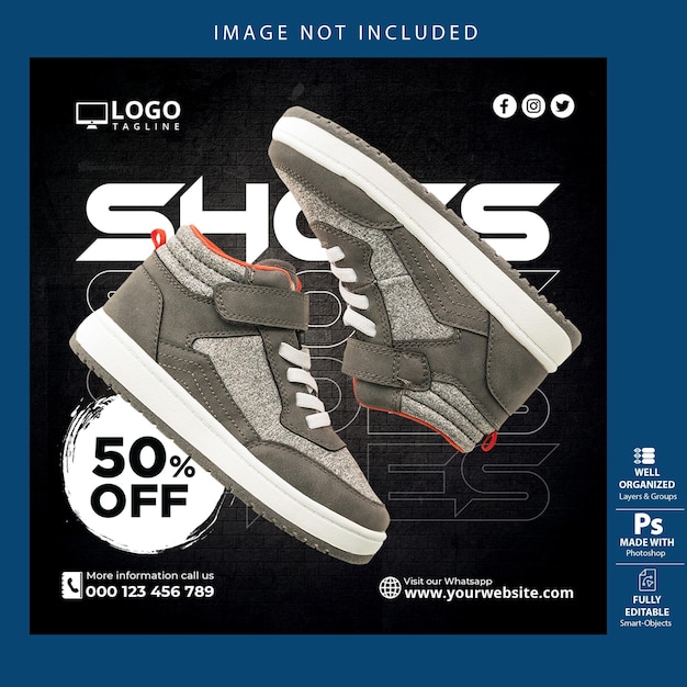 PSD psd shoes sale for social media feed post template design white