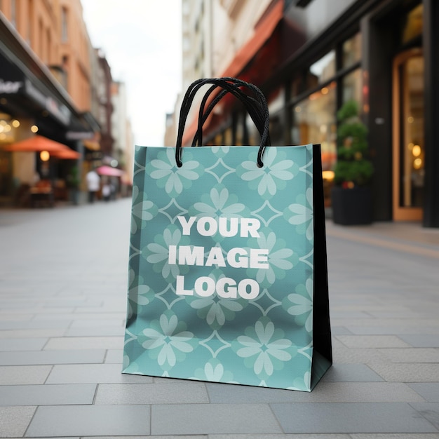 Premium PSD | Psd shopping bag on street mockup