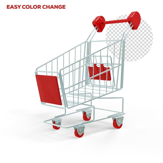 Psd shopping cart 3d render realistic transparent