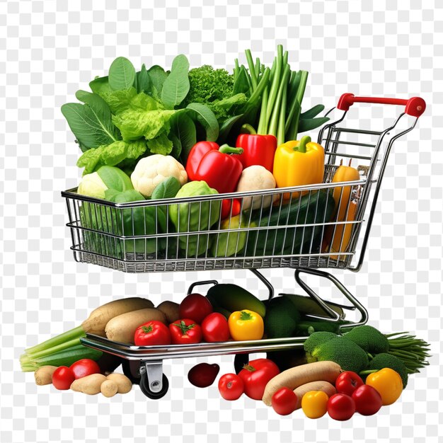 PSD psd shopping cart full of vegetables isolated