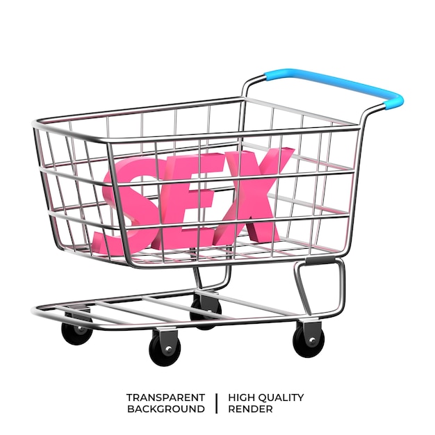 Psd shopping cart with sex word 3d render illustration