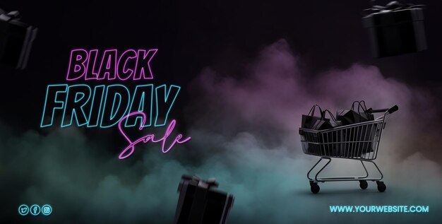 PSD psd shopping cart with smoky background black friday sale banner template with editable text