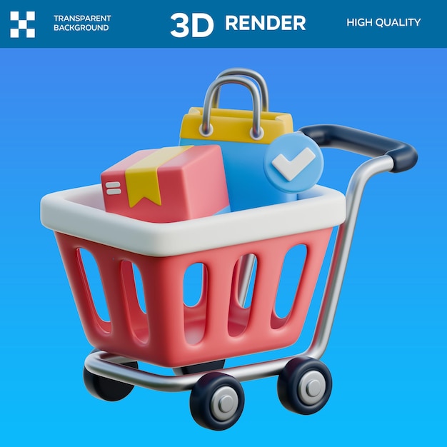 PSD Shopping Trolley 3D Ilustracja