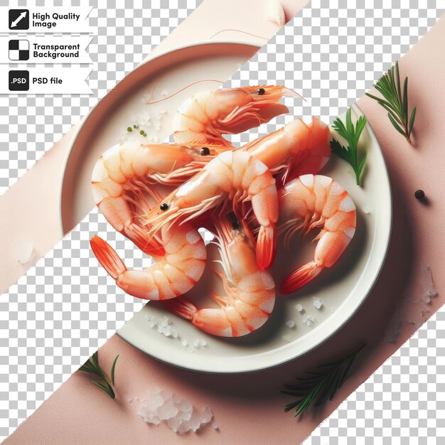 Psd shrimps on a plate on transparent background
