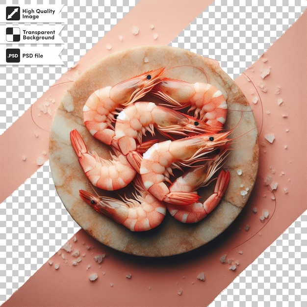 PSD psd shrimps with lemon and parsley on a plate on transparent background with editable mask layer