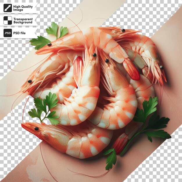 PSD psd shrimps with lemon and parsley on a plate on transparent background with editable mask layer