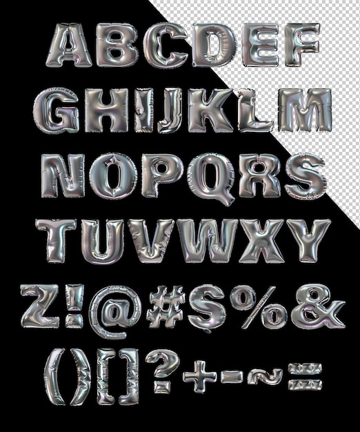 Psd silver balloon alphabet letters
