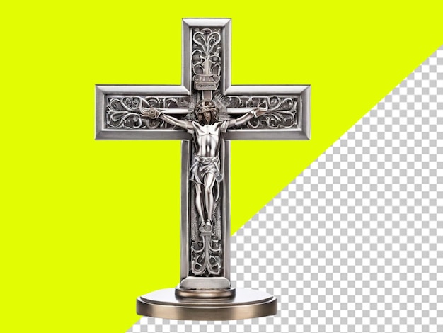 Psd of a silver church cross on transparent background