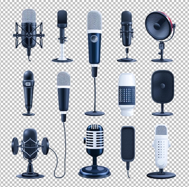 Psd silver dynamic microphone set with cable isolated transparent background