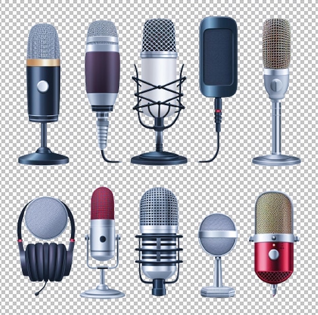 Psd silver dynamic microphone set with cable isolated transparent background