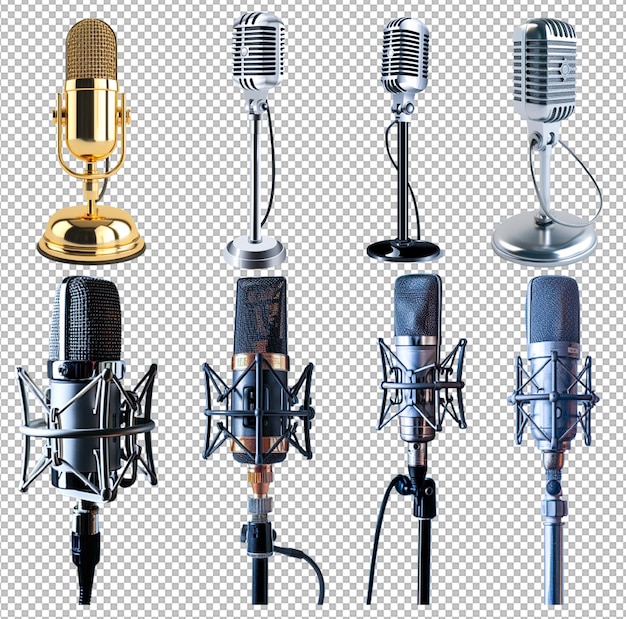 PSD psd silver and golden color dynamic microphone set with cable isolated transparent background