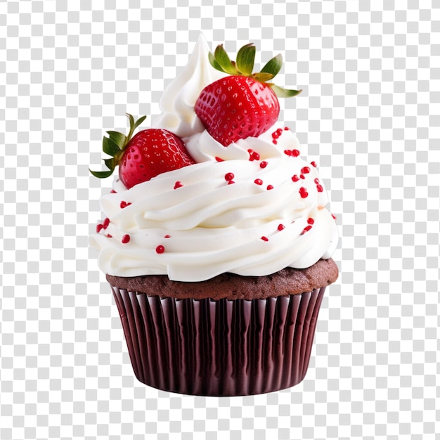 PSD psd single cupcake decorated with whipped cream and strawberry chocolate