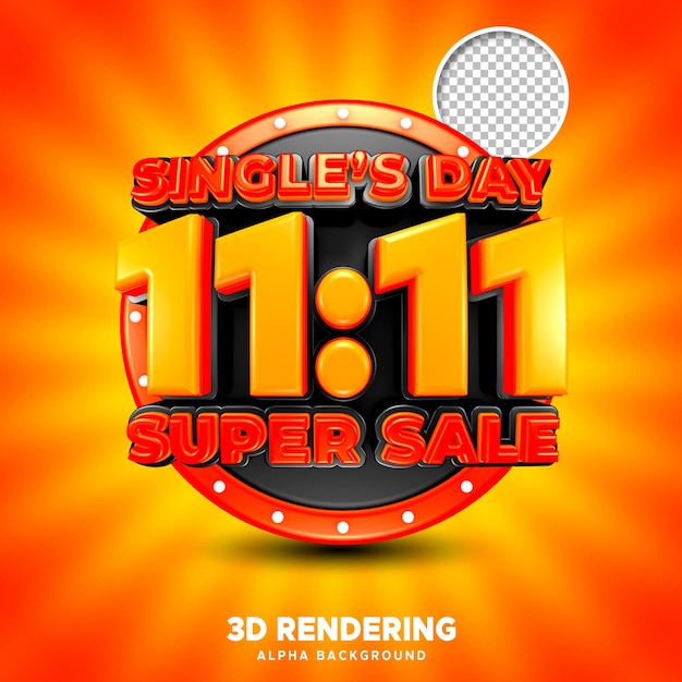 Psd singles day sale 3d-rendering met alfa-achtergrond