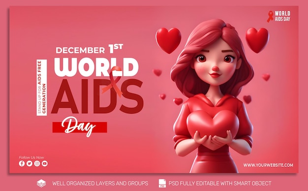 Psd-sjabloon banner wereld aids dag sociale media post