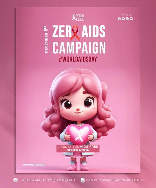 Psd-sjabloon flyer wereld aidsdag post op sociale media