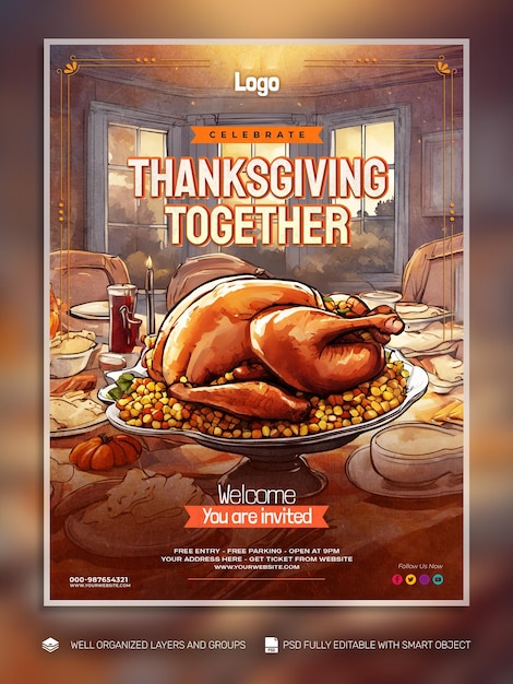 Psd-sjabloon posterversterker banner thanksgiving en het oogstfeest op sociale media