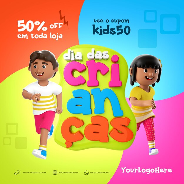 PSD-sjabloon voor sociale media instagram kinderspel kinderdag brazilië promotie