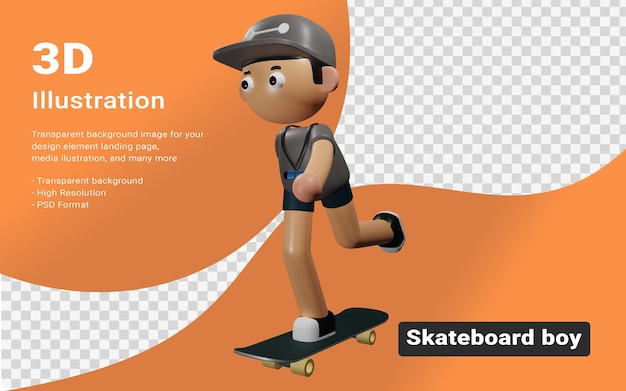 PSD psd illustrazione dell'icona del ragazzo di skateboard 3d