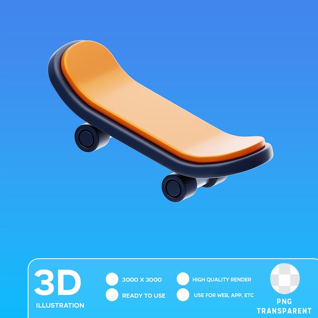 PSD illustrazione 3d dello skateboard psd