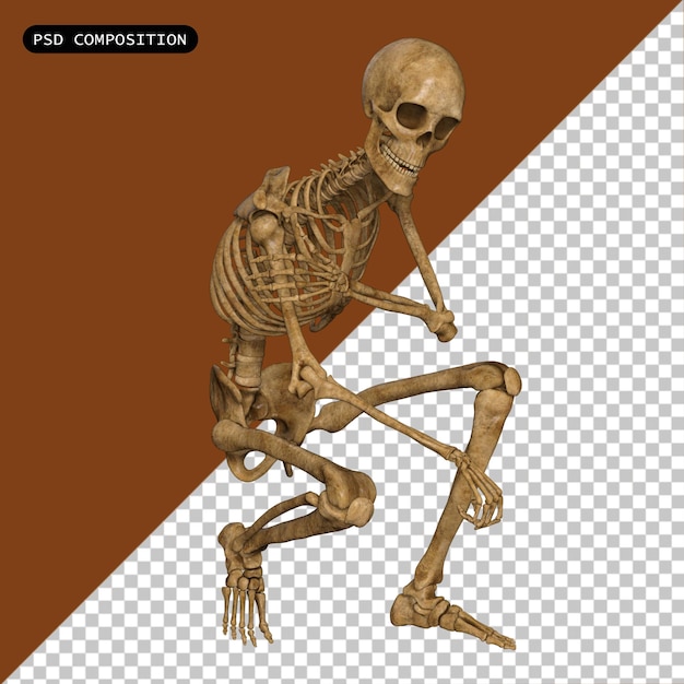 PSD Иллюстрация изолированной 3d-рендера psd skeleton skull pose