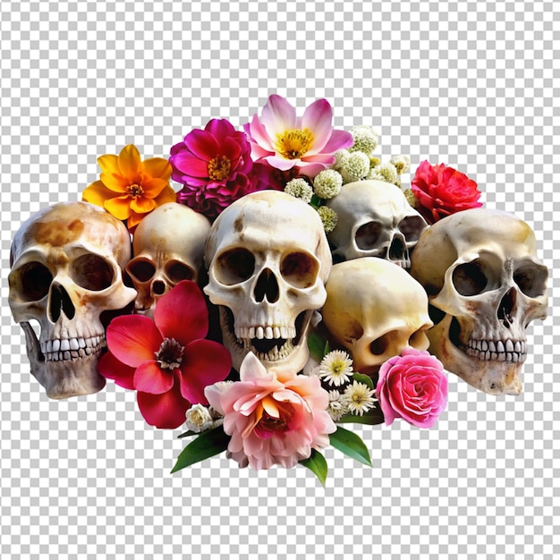 Psd of a skulls and flowers on transparent background