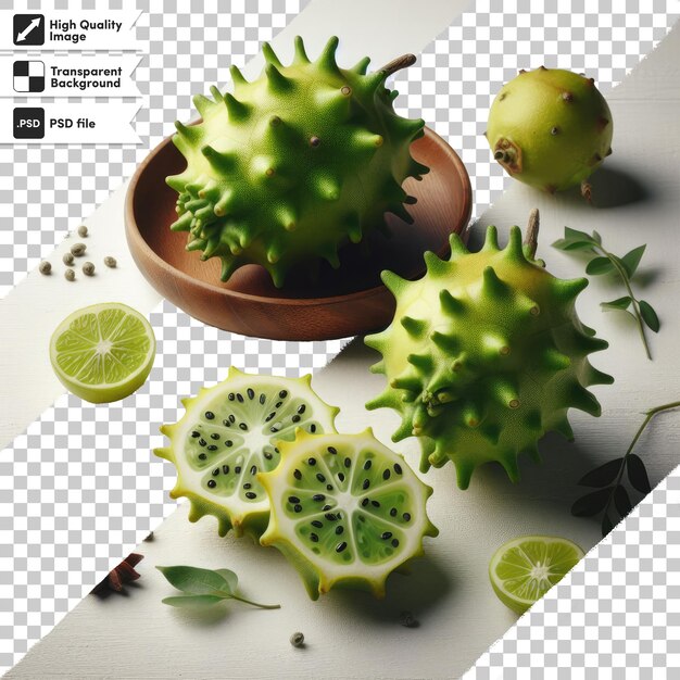 PSD psd slice of kiwano fruit on transparent background with editable mask layer