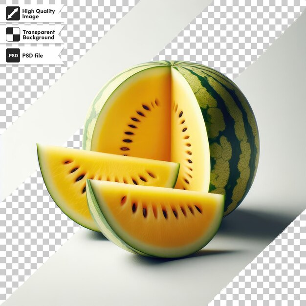 PSD psd slice of yellow watermelon on transparent background with editable mask layer