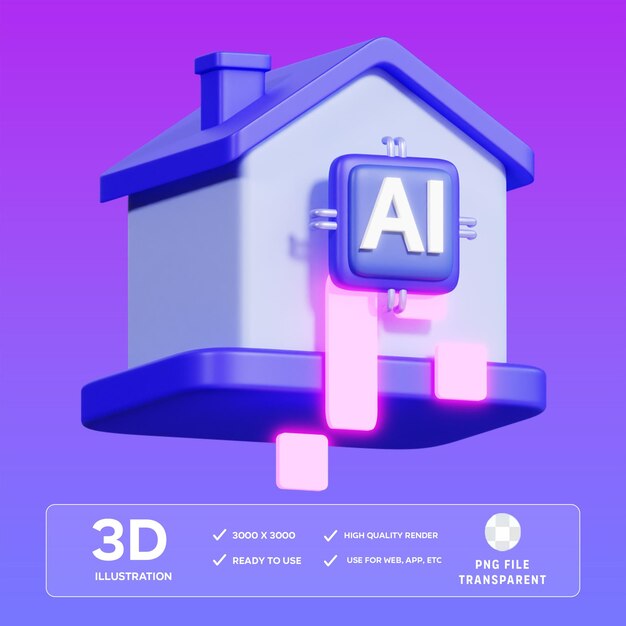 PSD 스마트 하우스 AI 3D 일러스트레이션