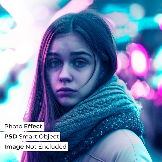 PSD smart object cyberpunk photo effect template