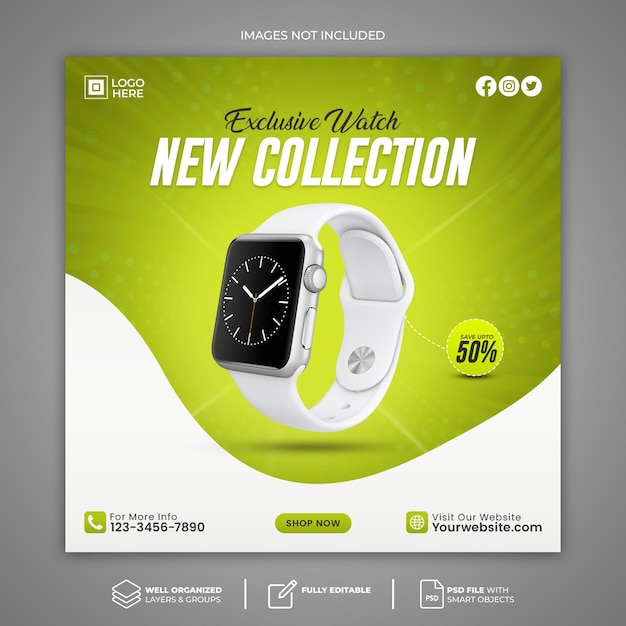 Psd smart watch social media banner design e instagram post template design