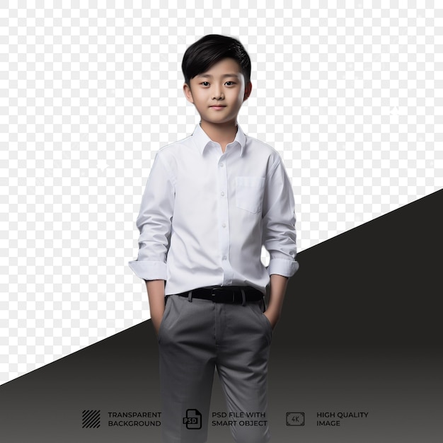 Psd smart young boy isolated on transparent background