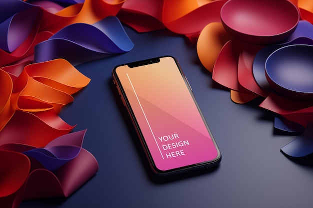 PSD psd smartphone screen single mockup on abstract 3d background