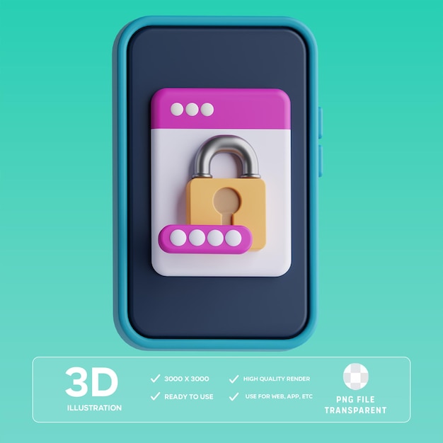 PSD スマートフォンのセキュリティ 3D イラスト