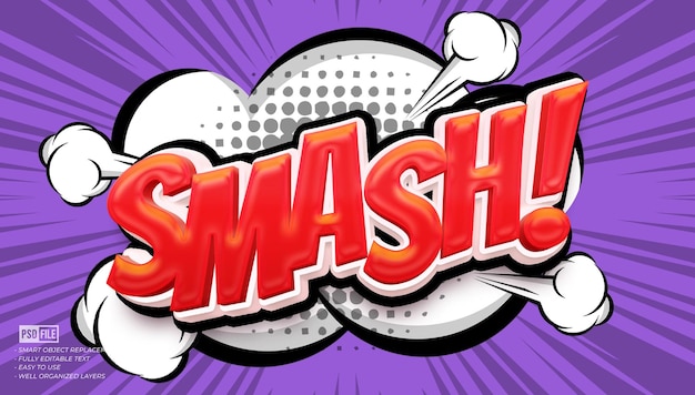 PSD smash comic text speech bubble lettering with cartoon 3d text style effect