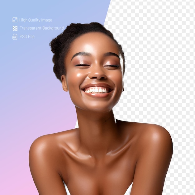 Psd smiling beautiful blacked woman portrait on isolated