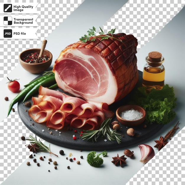 Psd smoked pork ham alone on transparent background with editable mask layer