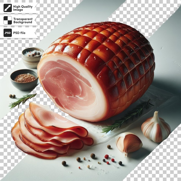 Psd smoked pork ham alone on transparent background with editable mask layer