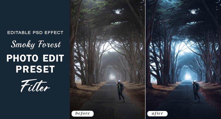 PSD psd smoky forest photo edit preset filter for travel nature cinematic instagram photo filters