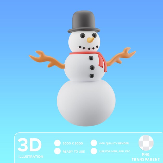 Psd snowman 3d illustration