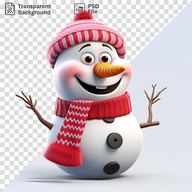 PSD psd a snowman wearing a red hat and scarf stands next to a white snowman with a black eye visible in the foreground