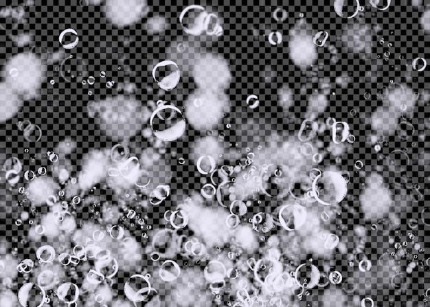 Psd 비누 거품과 거품은 투명한 표면에 고립 된 현실적인 세트입니다.