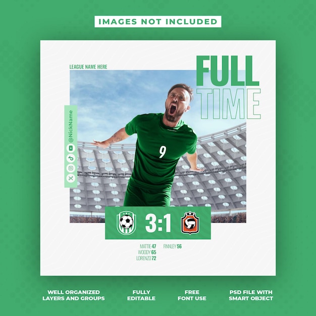 psd soccer football score result banner or corporate social media banner and instagram post