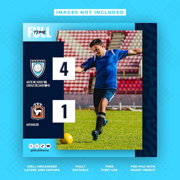 psd soccer football score result banner or corporate social media banner and instagram post